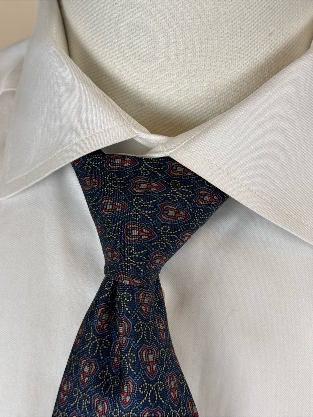 Isaco Mens Vintage Neck Tie Blue Geometric Print Luxury Italian Silk Necktie